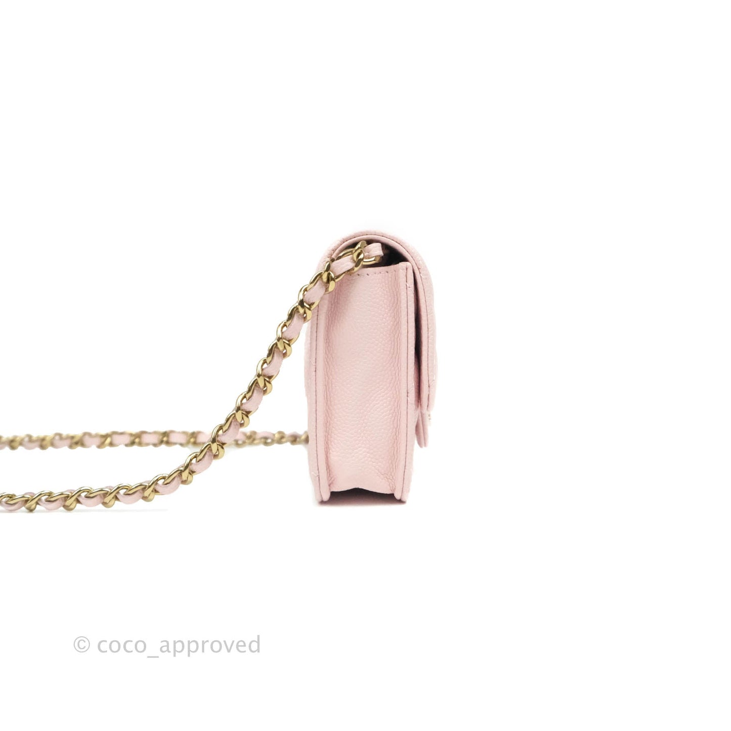 Chanel Mini Wallet With Chain Light Pink Caviar Gold Hardware