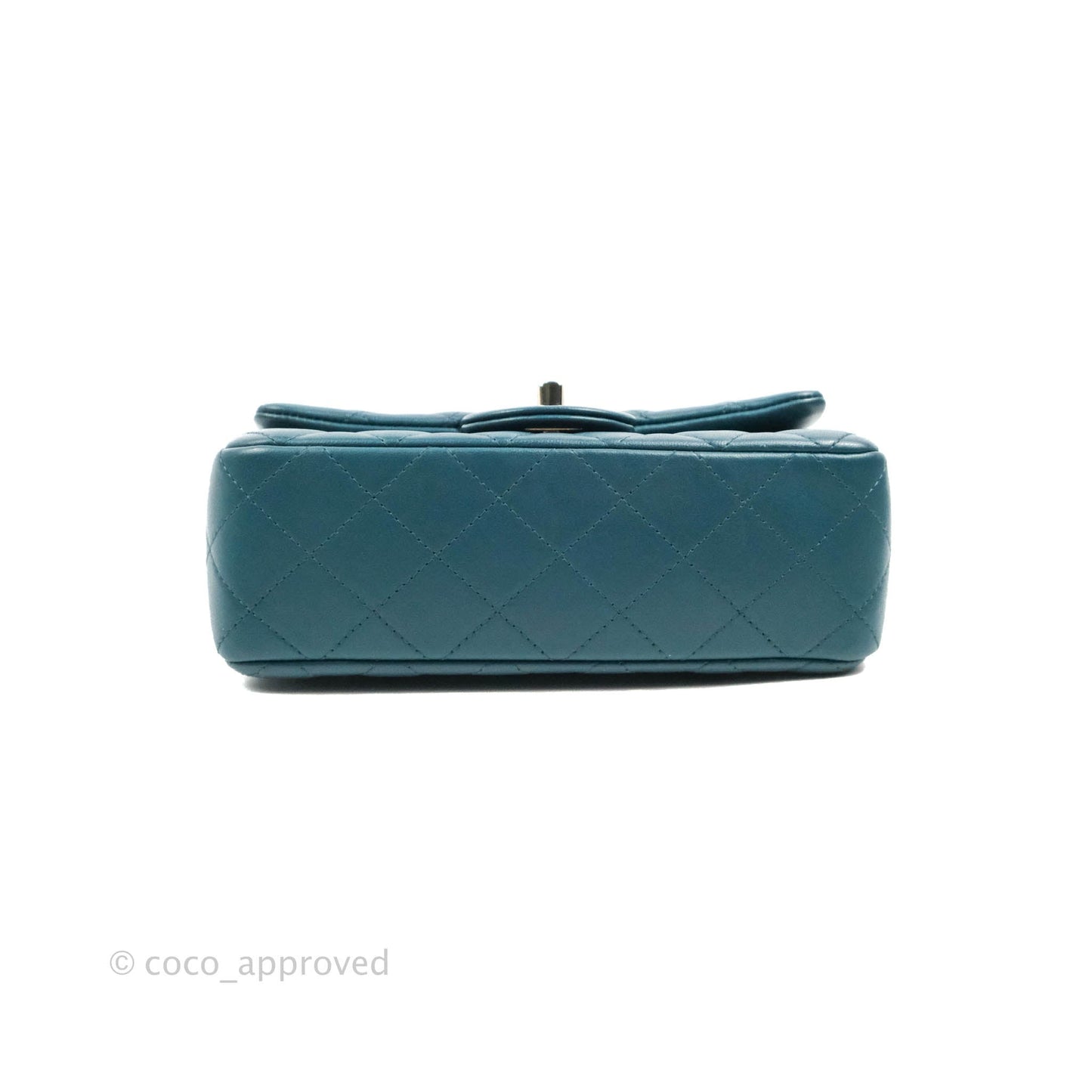 Chanel Quilted Mini Rectangular Flap Teal Lambskin Silver Hardware