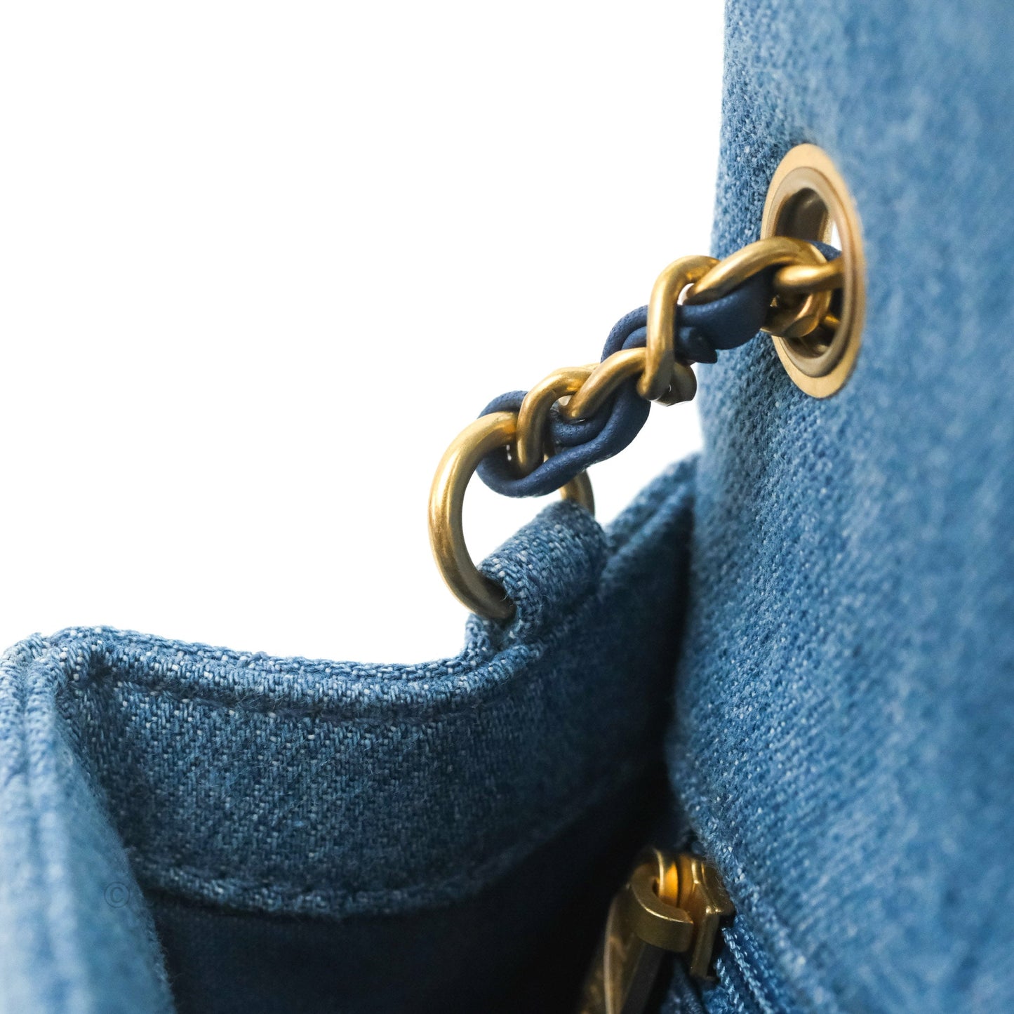 Chanel Mini Rectangular Pearl Crush Quilted Denim Aged Gold Hardware