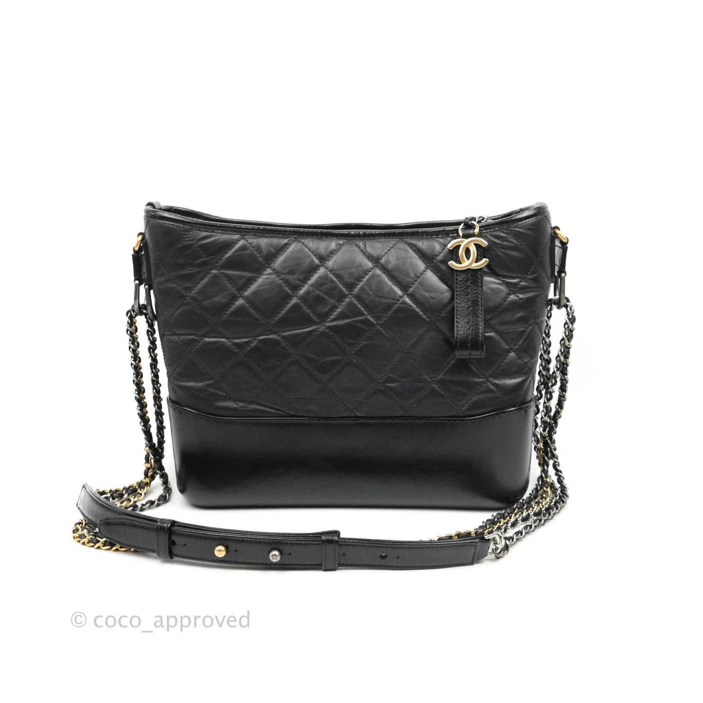 Chanel Quilted Medium Gabrielle Hobo Black Aged Calfskin Mixed Hardware