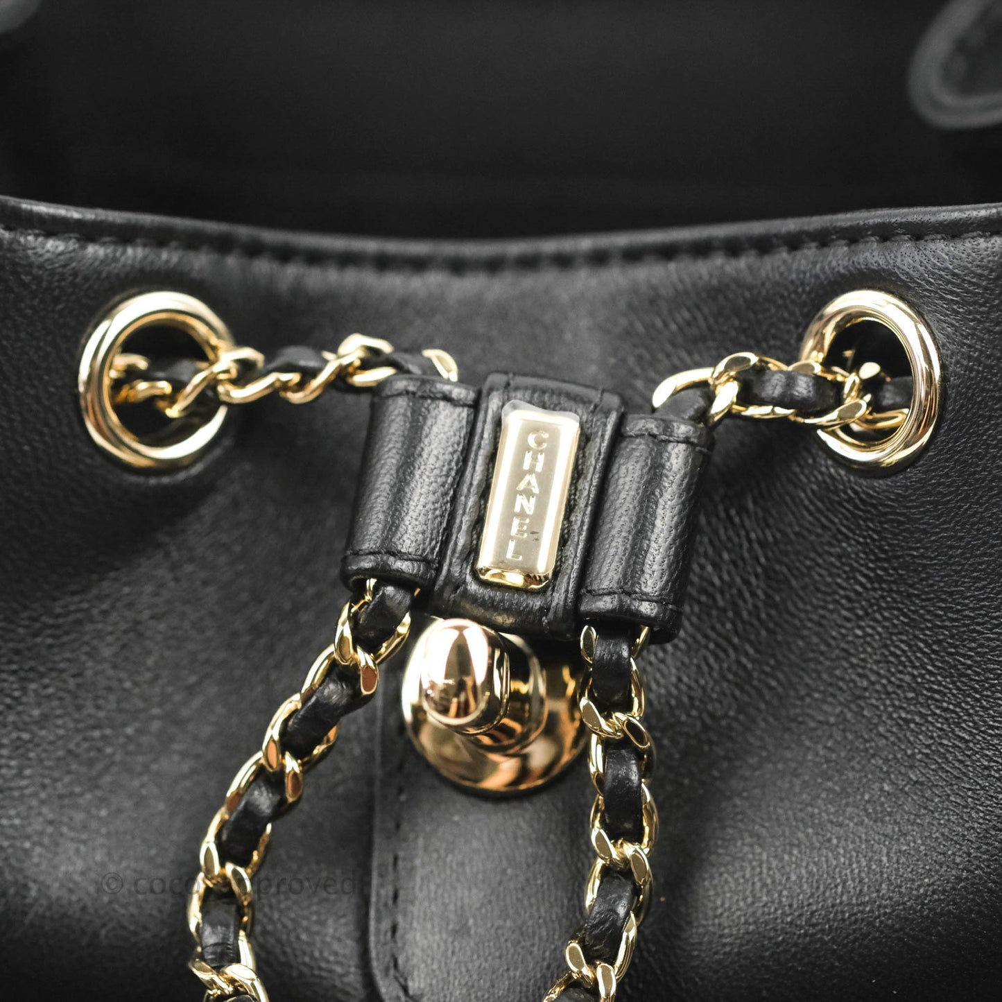 Chanel Quilted Small Duma Drawstring Backpack Black Lambskin 22A