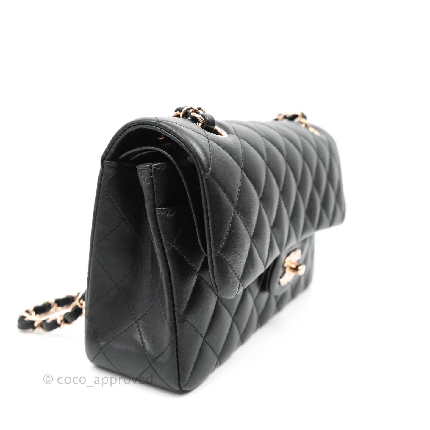 Chanel Classic Small S/M Flap Black Lambskin Rose Pink-Gold Hardware