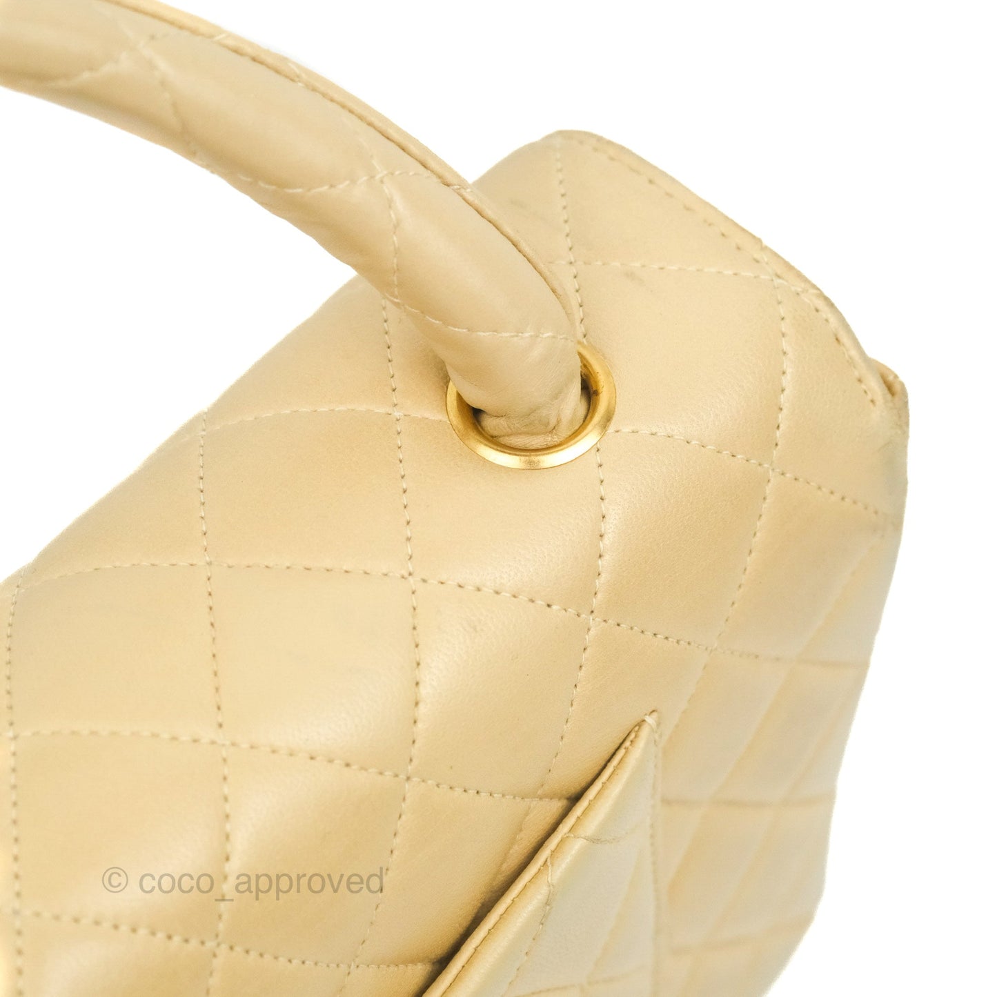 Chanel Vintage Top Handle Flap Bag Beige Lambskin 24K Gold Hardware