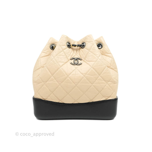 Chanel Small Gabrielle Backpack Beige Black Aged Calfskin
