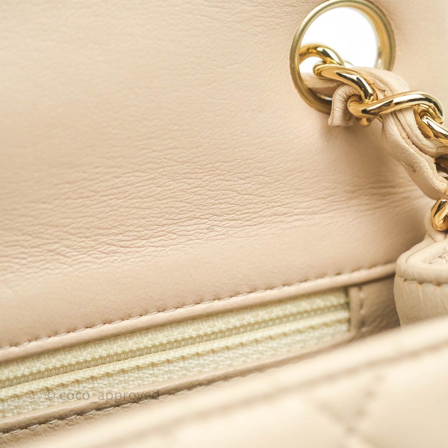 Chanel Quilted Mini Square Light Beige Lambskin Gold Hardware