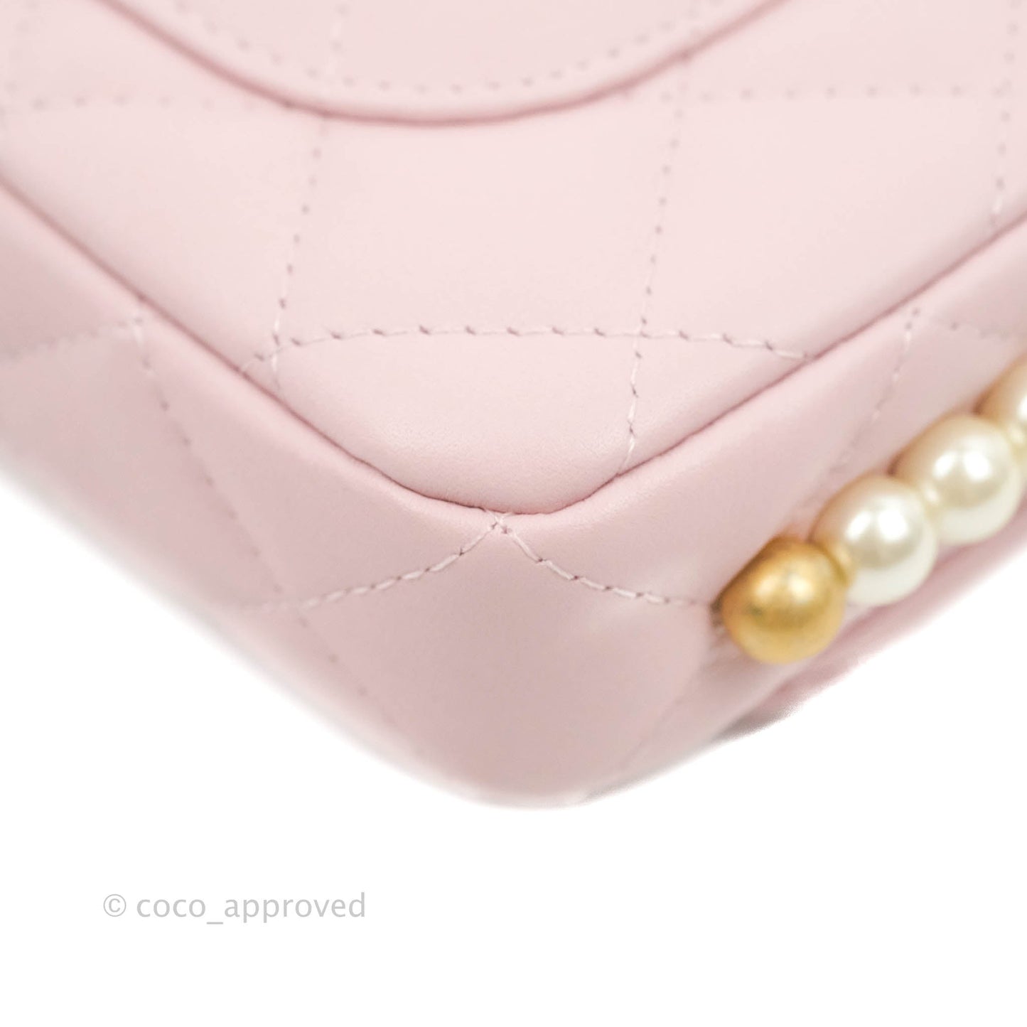 Chanel Quilted Wallet On Chain WOC With Pearl Chain Pink Aged Gold Hardware