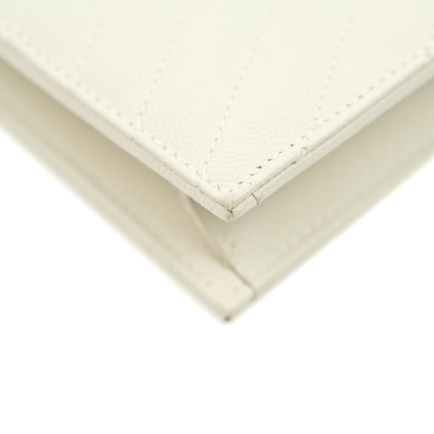 Saint Laurent Wallet on Chain White Grained Leather Silver Hardware