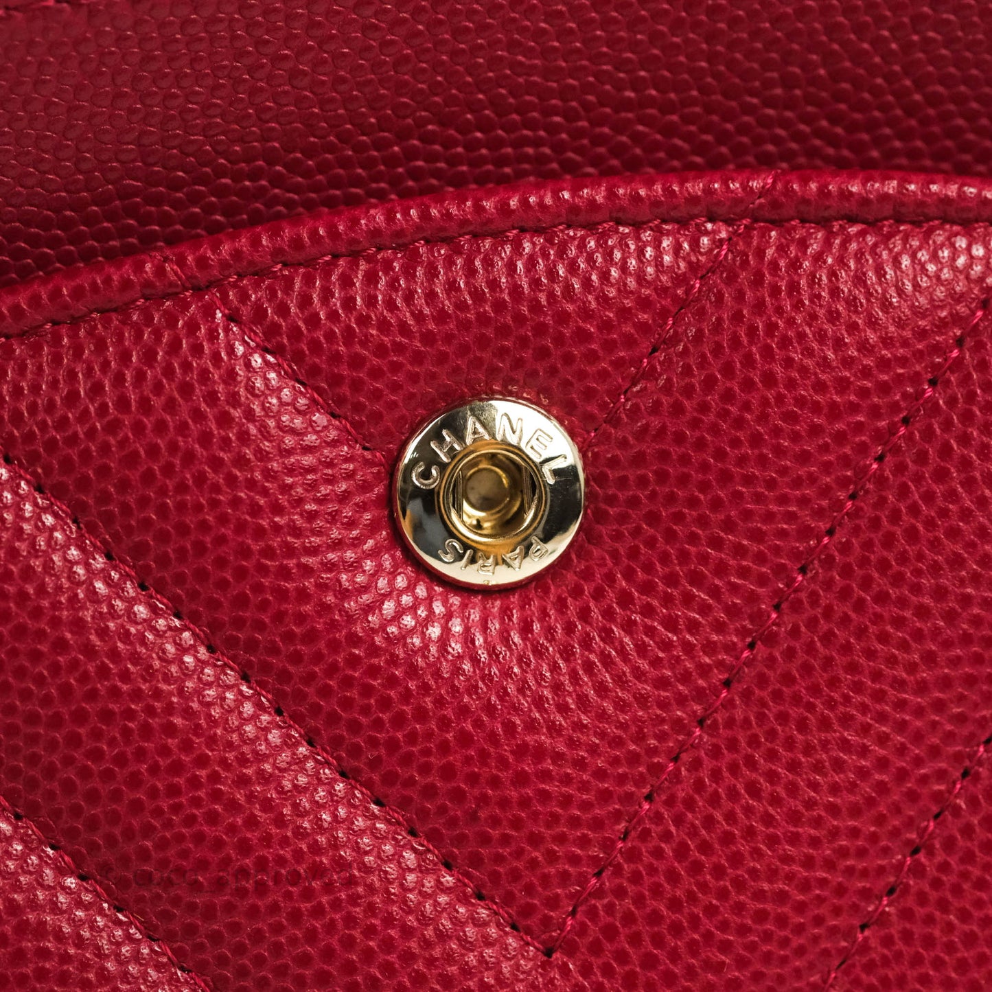 Chanel Classic M/L Medium Chevron Double Flap Cherry Red Caviar Gold Hardware