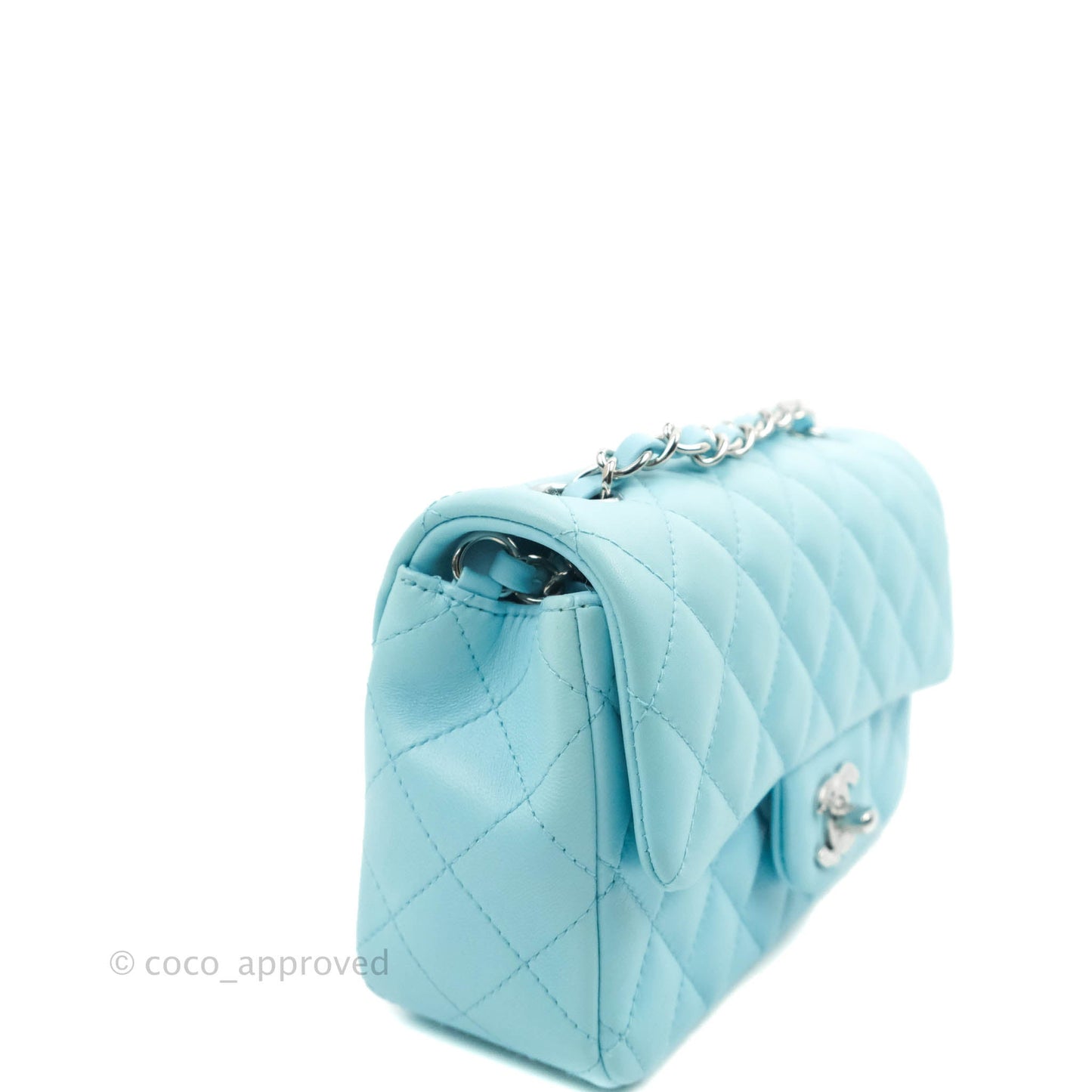 Chanel Quilted Mini Rectangular Flap Sky Neon Blue Silver Hardware 21S