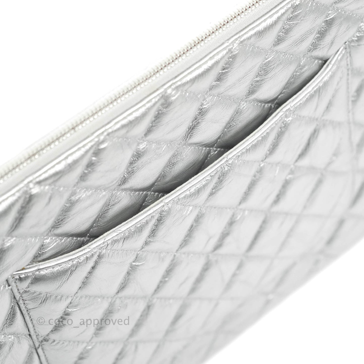 Chanel Caviar Quilted Large Cosmetic Case Metallic Silver  With Charms