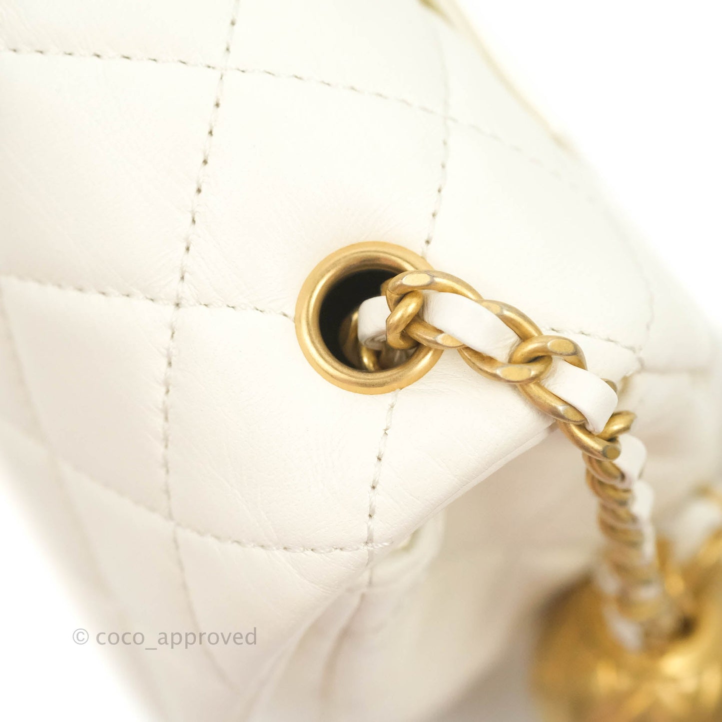 Chanel Mini Rectangular Pearl Crush Quilted White Lambskin Aged Gold Hardware