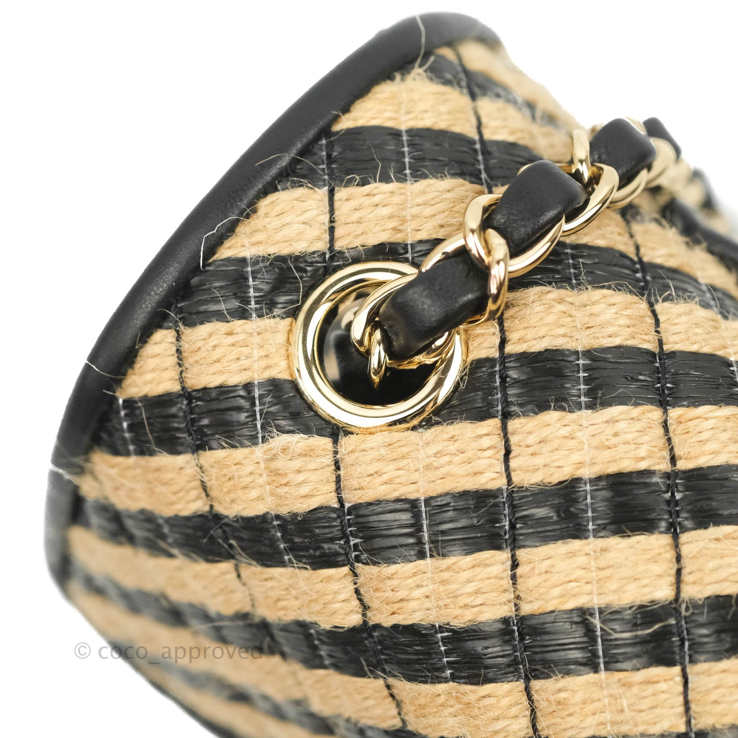 Chanel Quilted Mini Rectangular Flap Raffia Jute Thread Black & Beige Gold Hardware