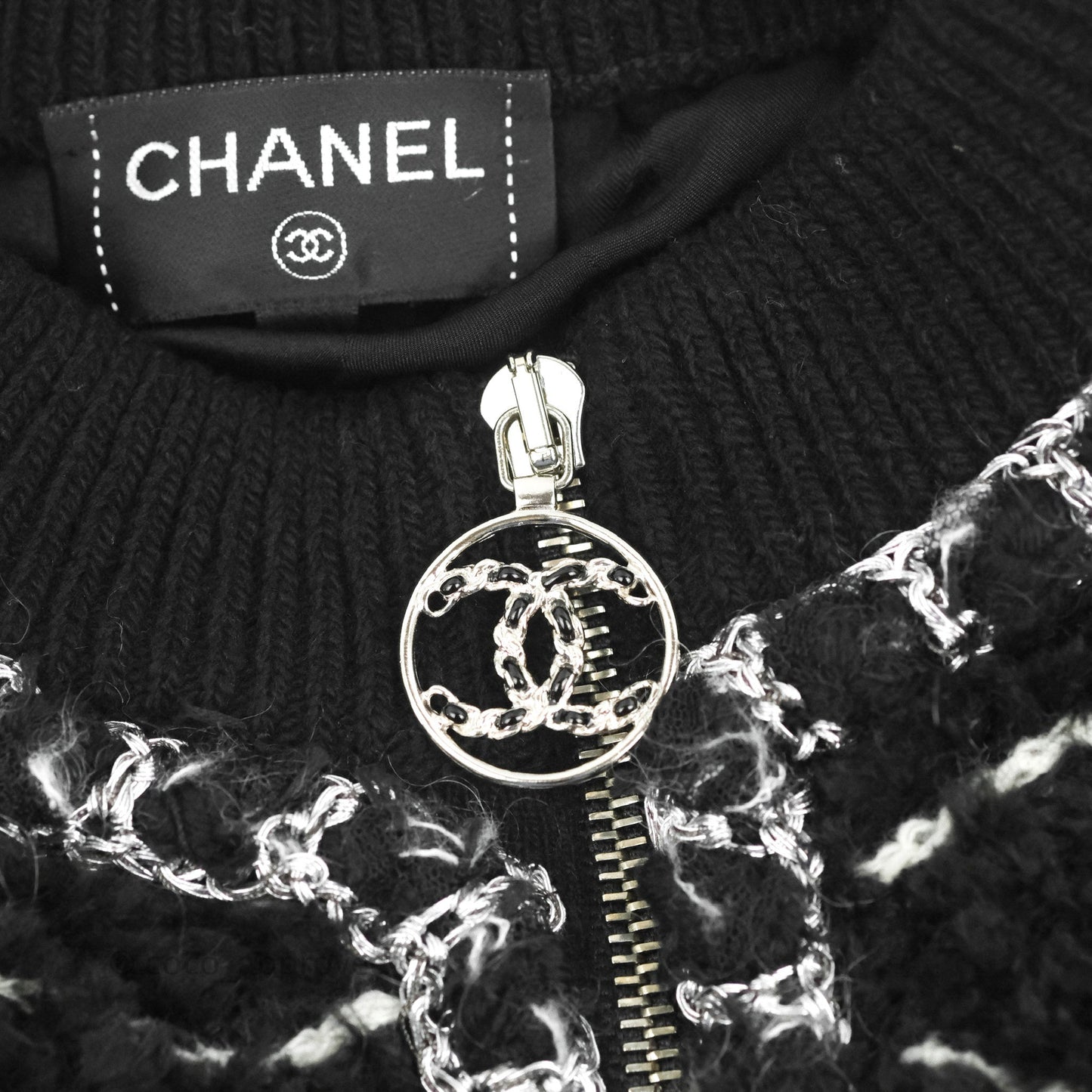 Chanel Fuzzy Alpaca Zip-Up Jacket in Black Size 34