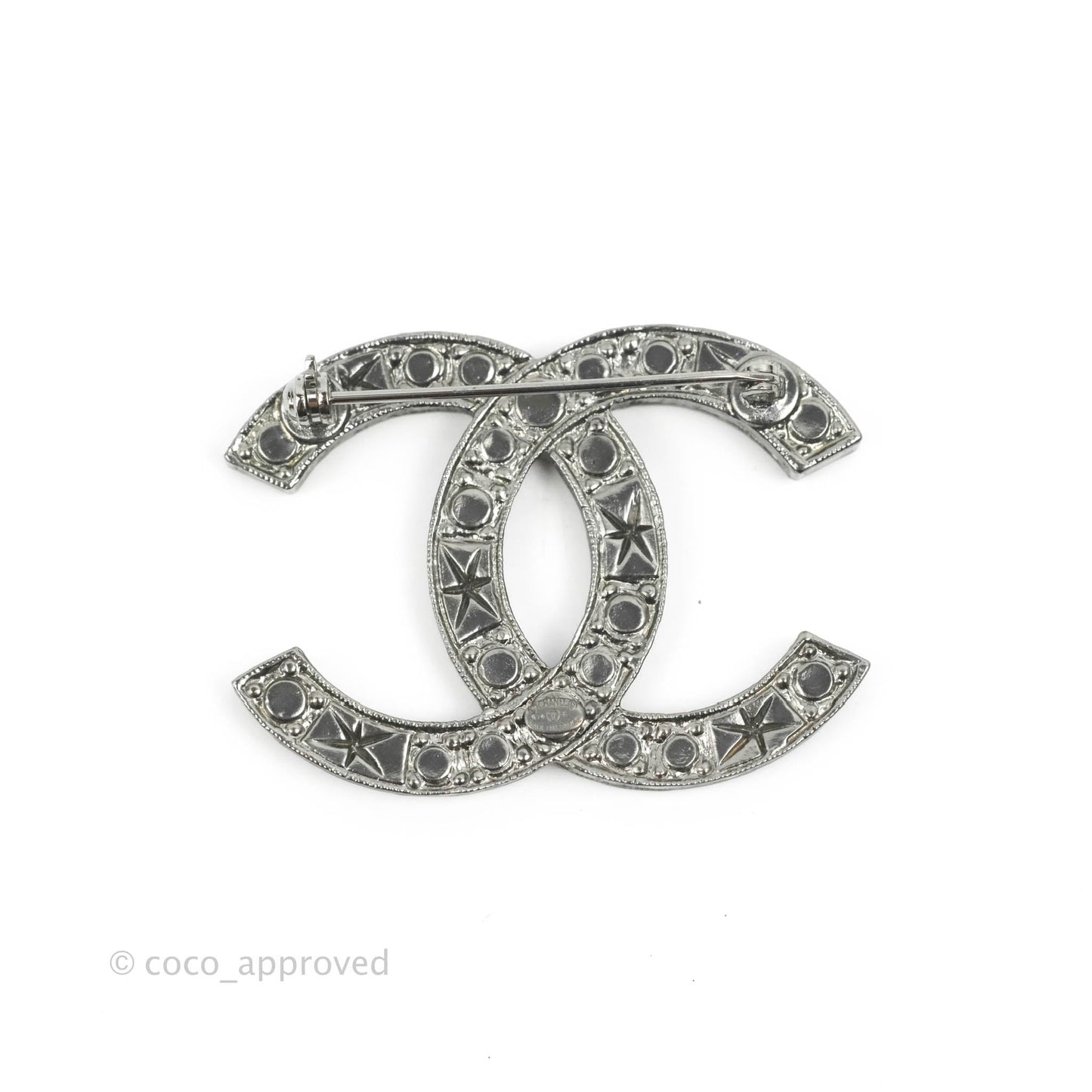Chanel CC Crystal Brooch Gun Metal Tone 14K