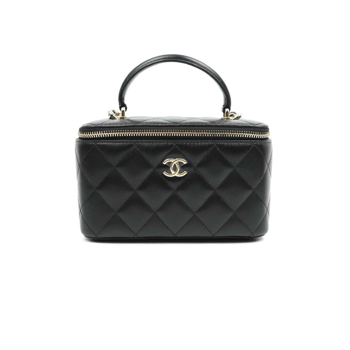 Chanel Vanity Rectangular Top Handle Black Lambskin Gold Hardware