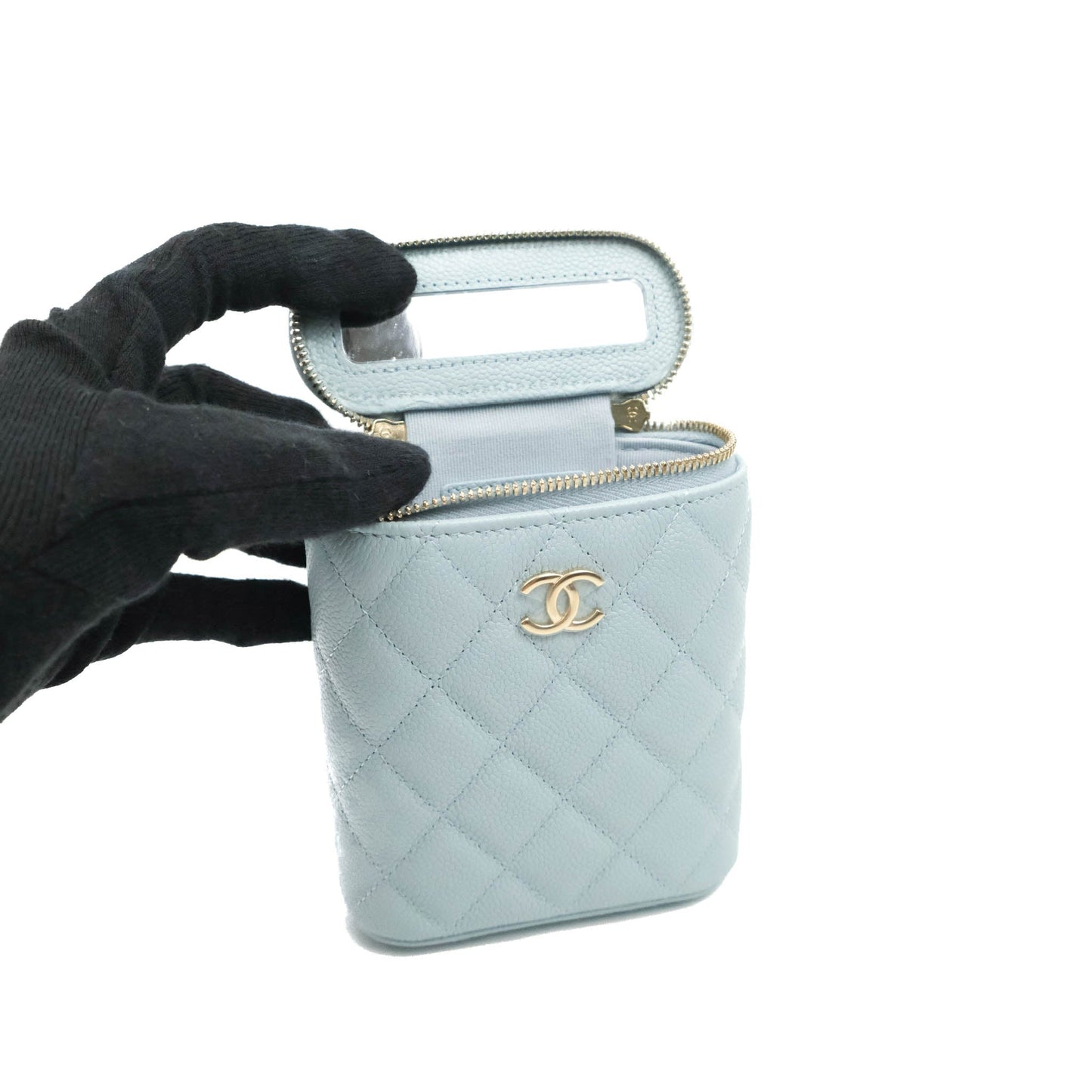 Chanel Classic Mini Vanity With Chain Light Blue Caviar Gold Hardware