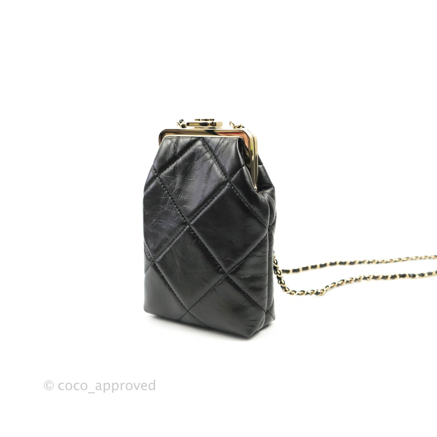 Chanel Kisslock Glasses Case Black Lambskin Gold Hardware 21C