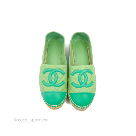 Chanel CC Espadrilles Quilted Green Lambskin Size 37