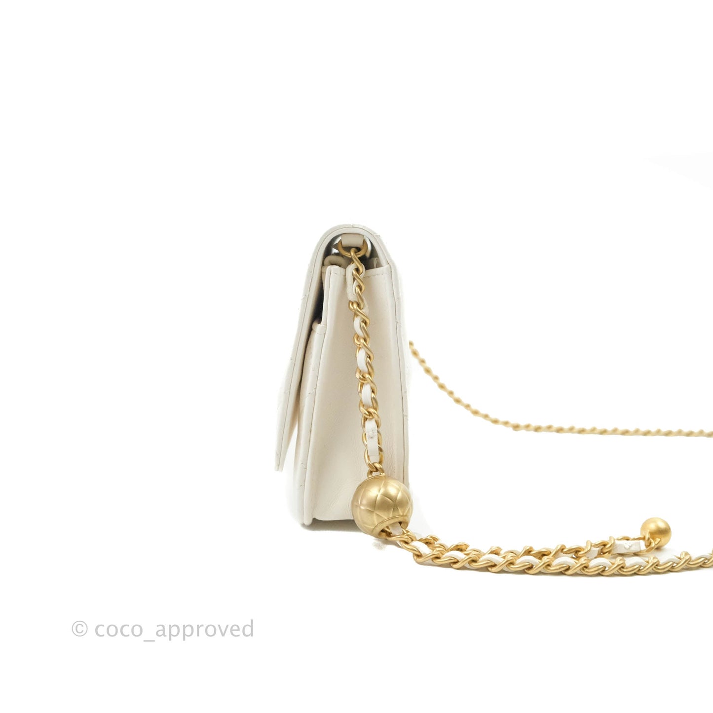 Chanel Quilted Pearl Crush Wallet on Chain WOC White Lambskin Aged Gold Hardware