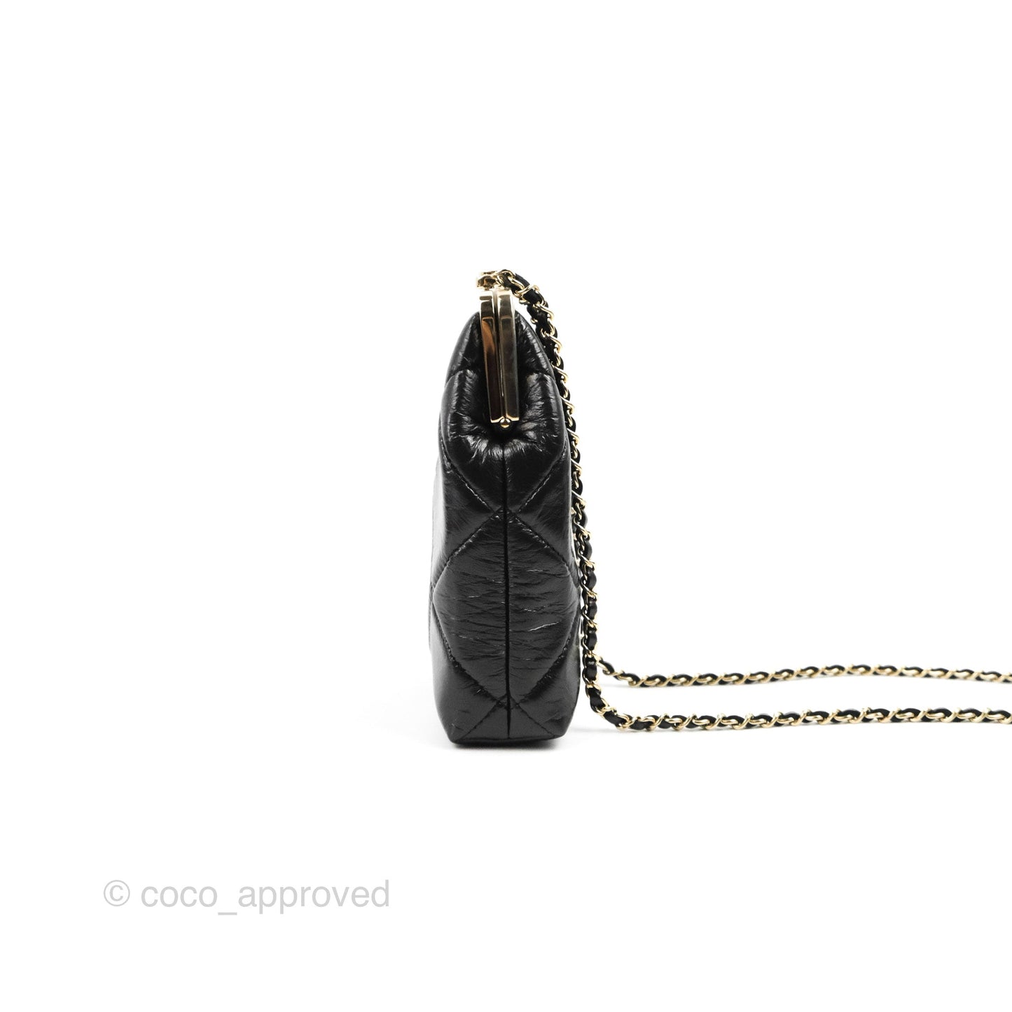 Chanel Kisslock Glasses Case Black Aged Lambskin Gold Hardware 21C