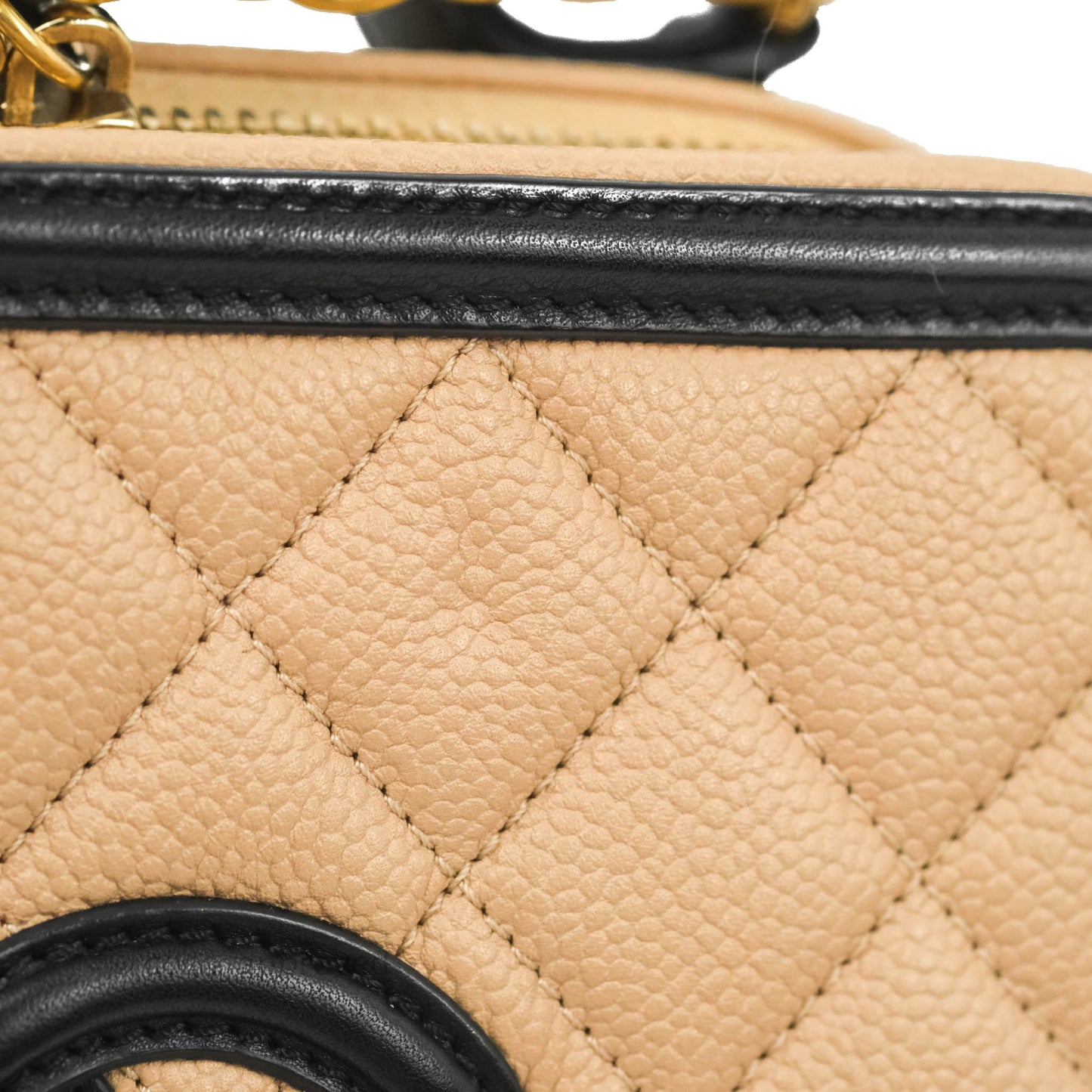 Chanel Quilted Medium CC Filigree Vanity Case Beige Caviar Aged Gold Hardware