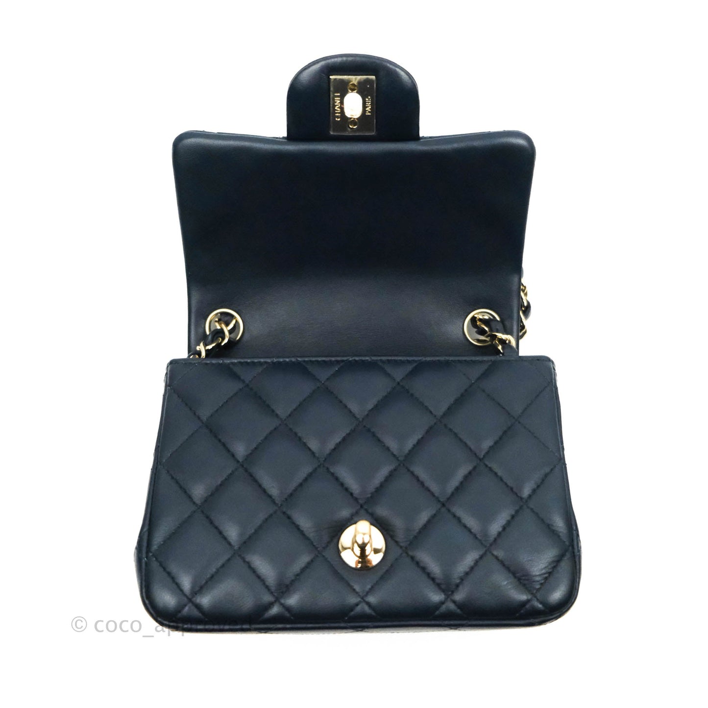 Chanel Quilted Mini Square Navy Lambskin Gold Hardware