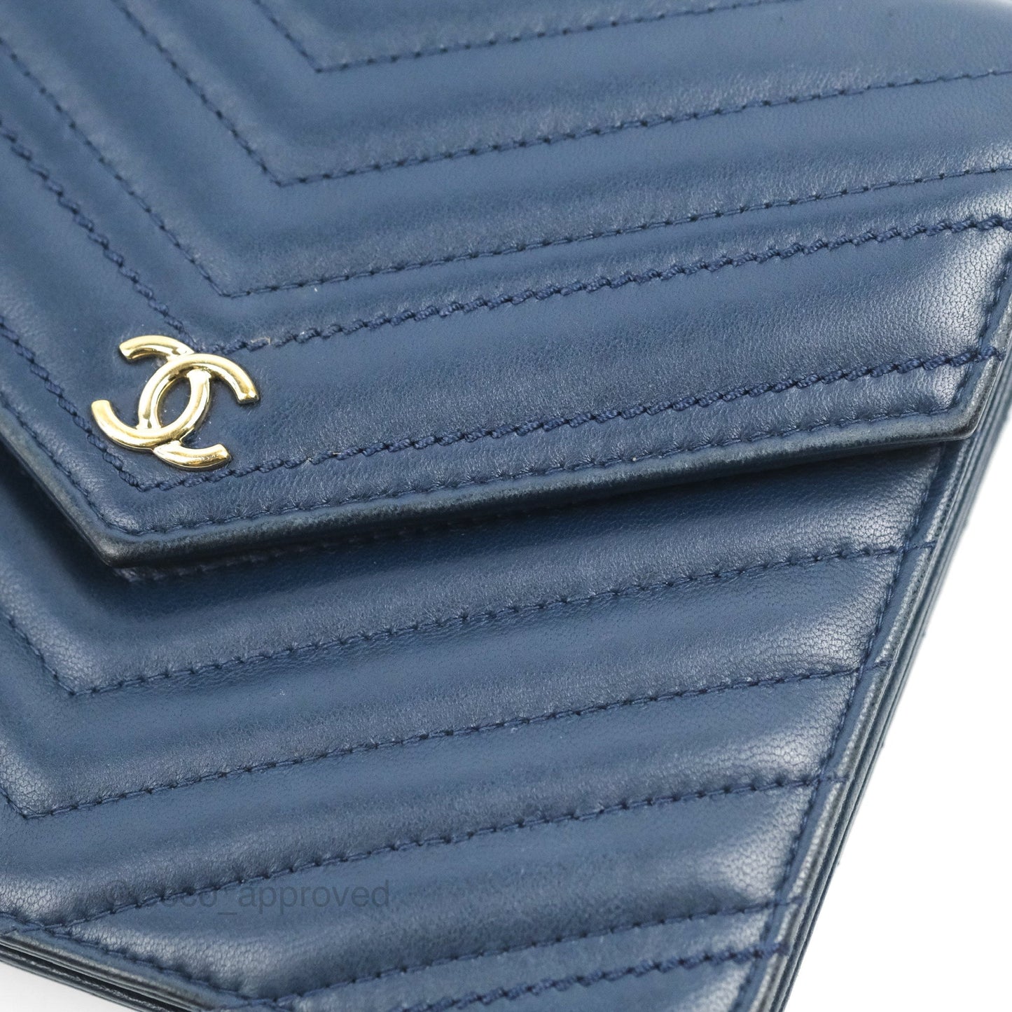 Chanel Square WOC Wallet On Chain Blue Lambskin Chevron Gold Hardware