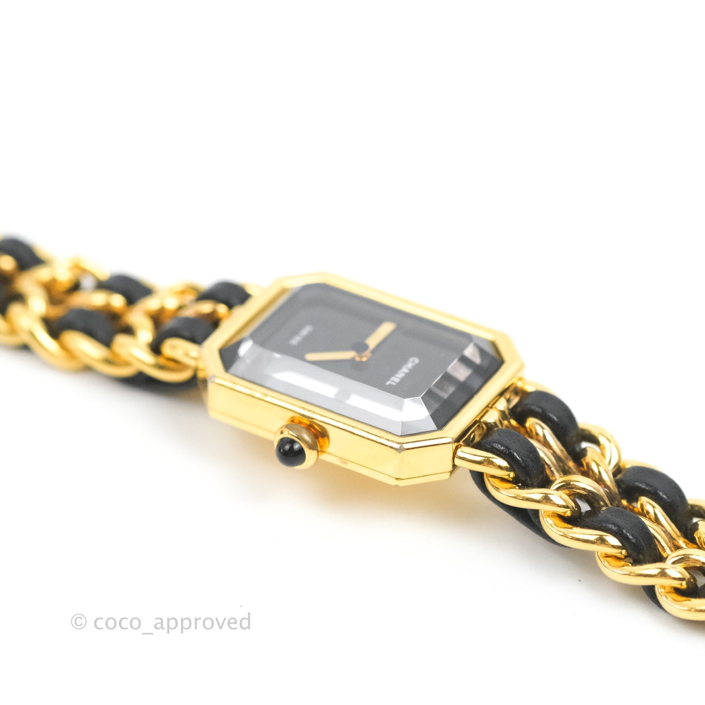 Chanel Vintage Première Watch Black Leather Gold Plated Size L