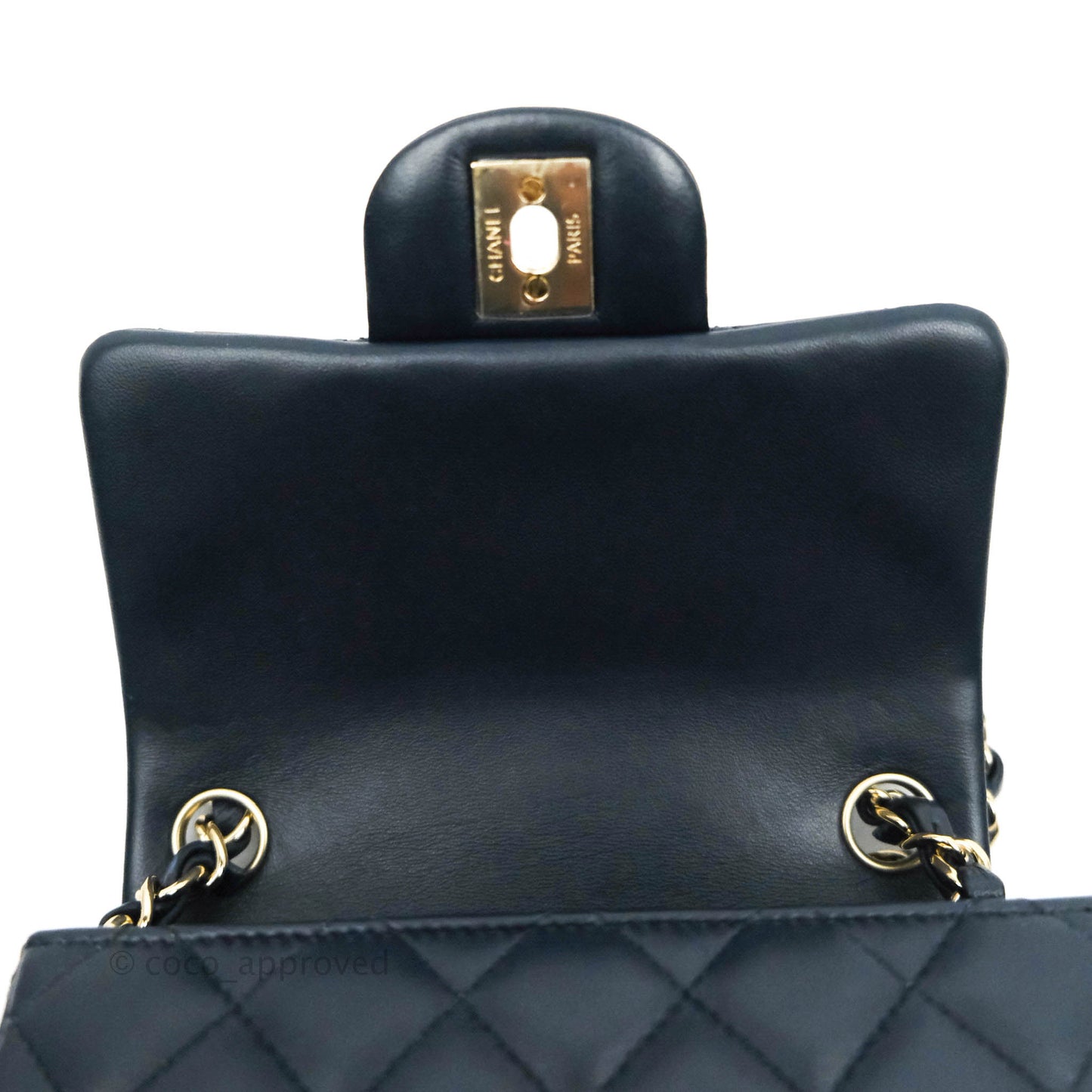 Chanel Quilted Mini Square Navy Lambskin Gold Hardware
