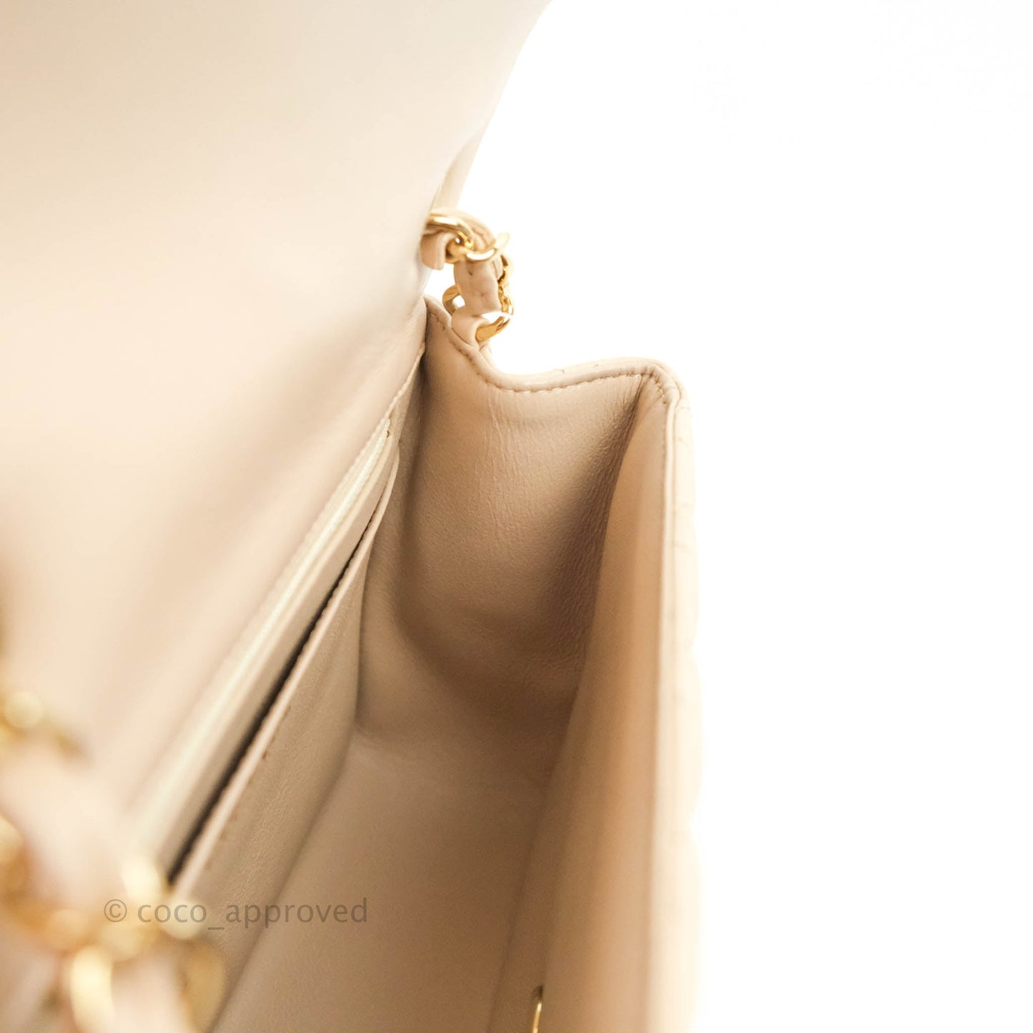 Chanel Quilted Mini Square Light Beige Lambskin Gold Hardware