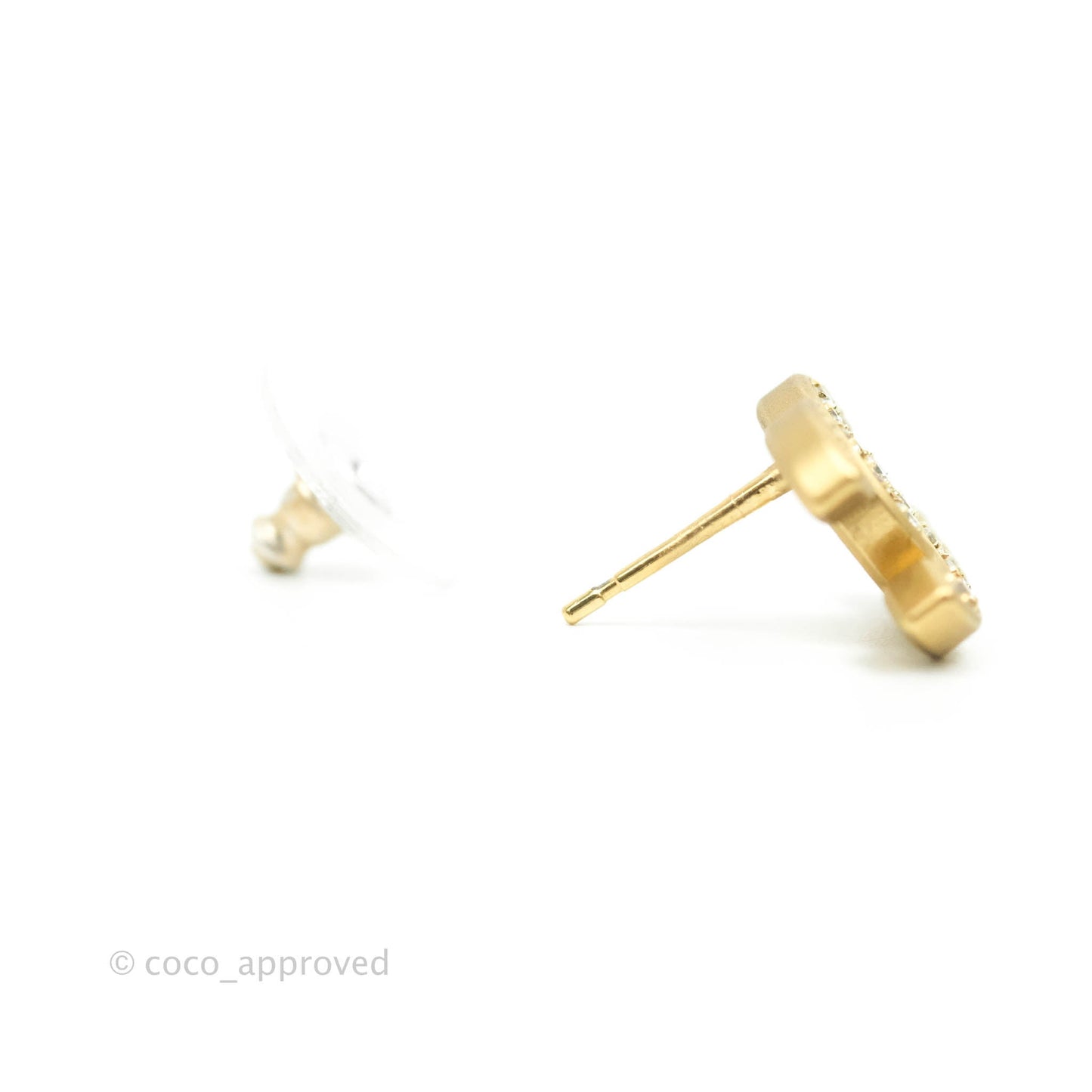 Chanel Crystal CC Earrings Gold Tone 21V