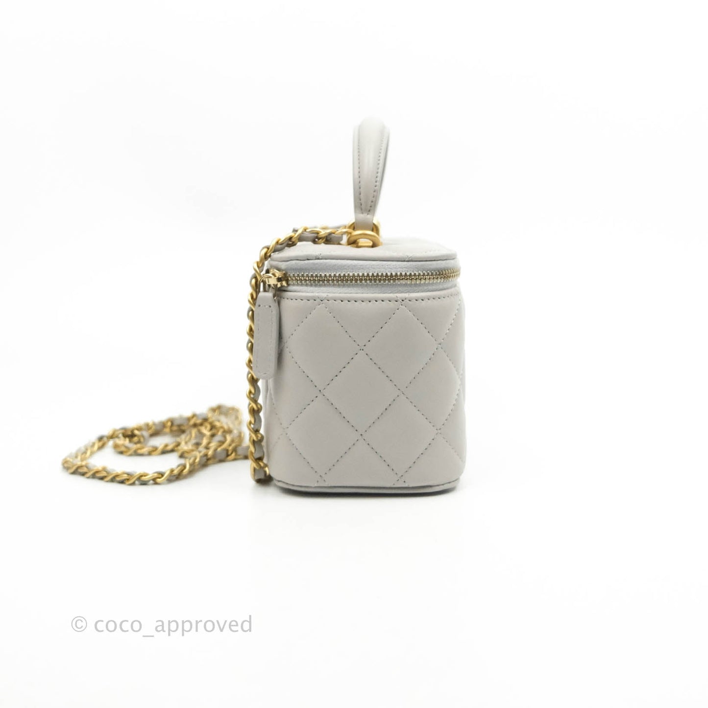 Chanel Classic Vanity Rectangular Top Handle With Chain Grey Lambskin Aged Gold Hardware