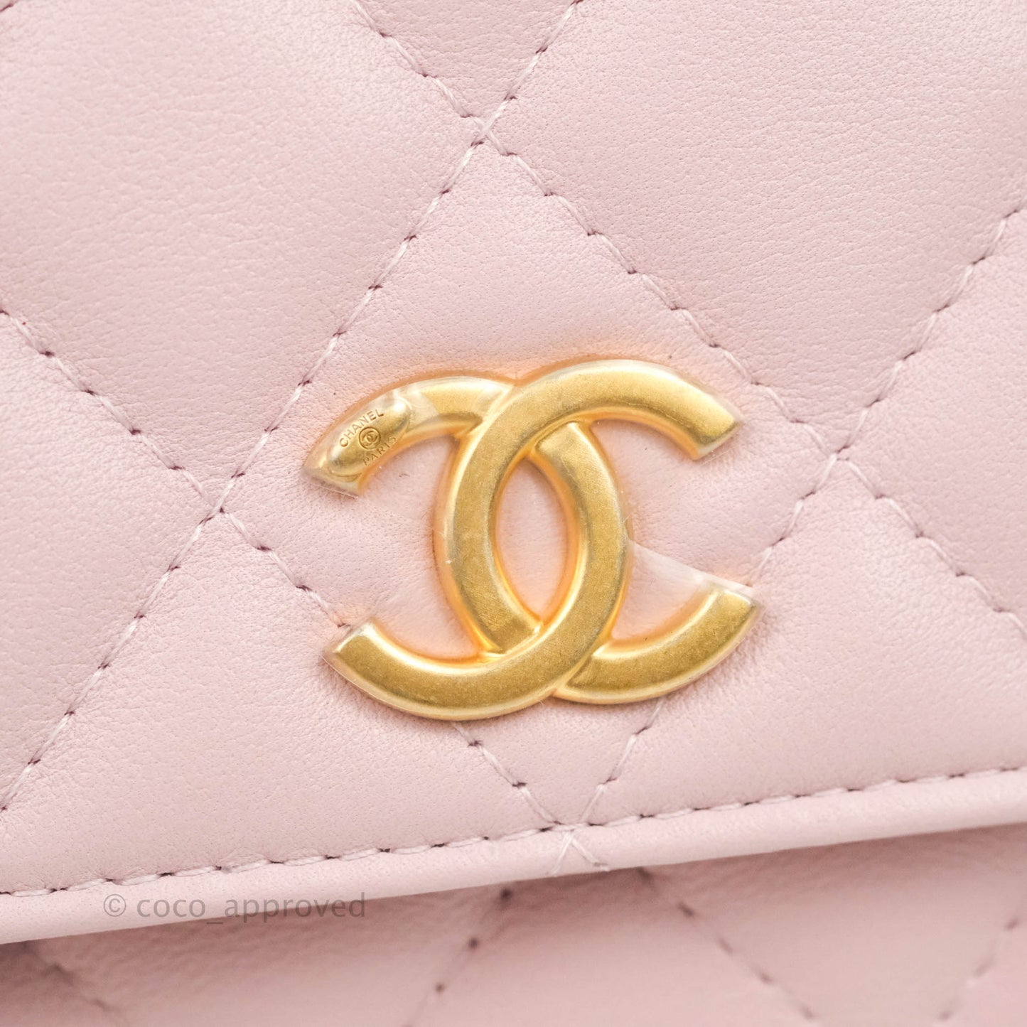 Chanel Quilted Wallet On Chain WOC With Pearl Chain Pink Aged Gold Hardware
