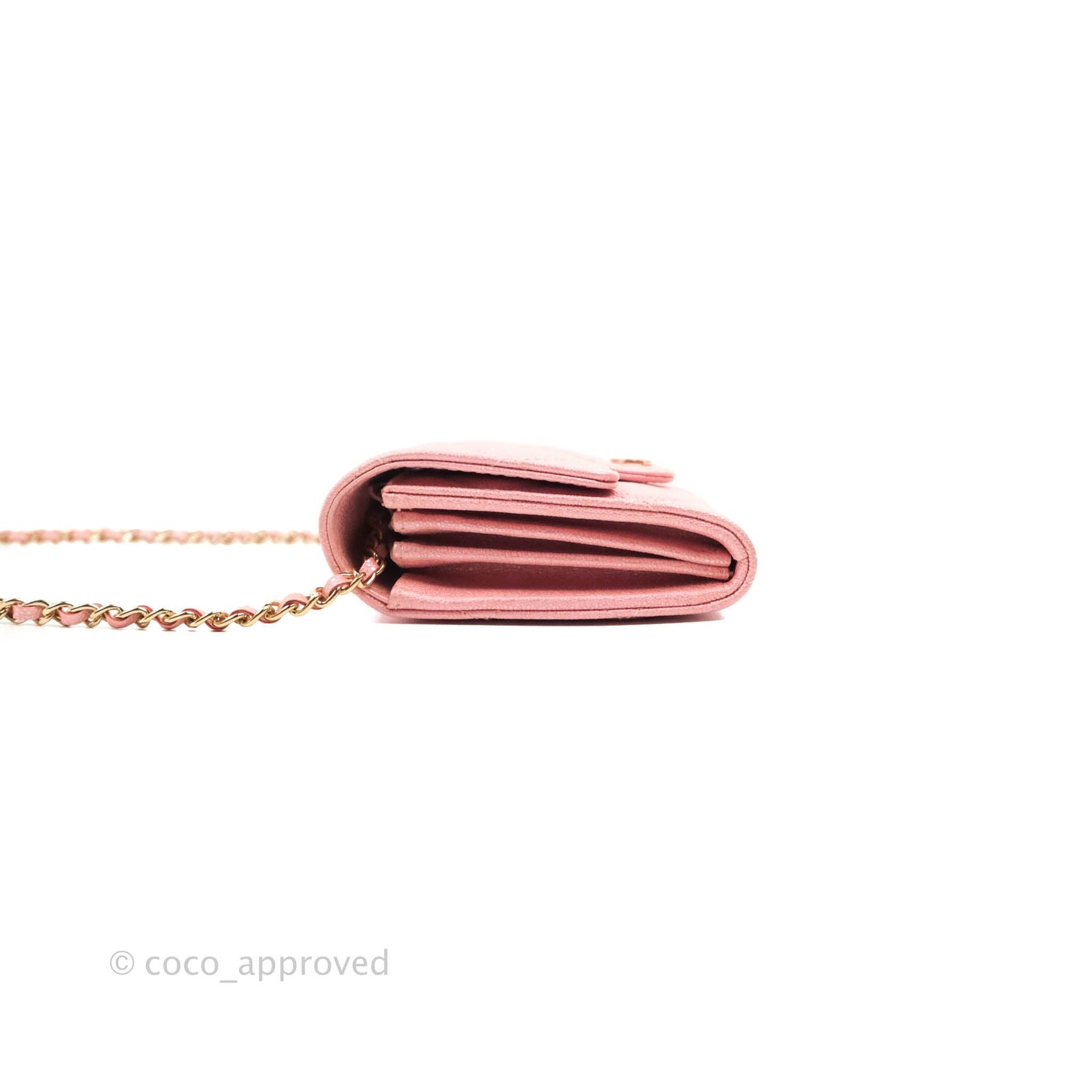 Chanel Mini Quilted Wallet On Chain WOC Caviar Iridescent Pink Gold Hardware 19S