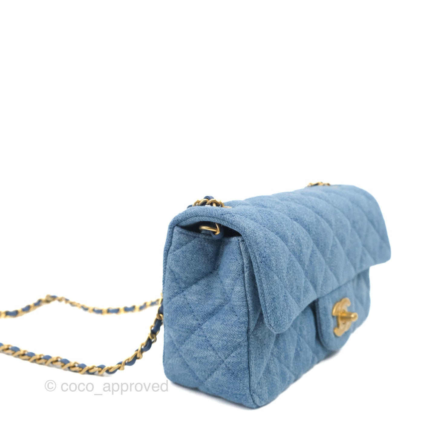Chanel Mini Rectangular Pearl Crush Quilted Denim Aged Gold Hardware
