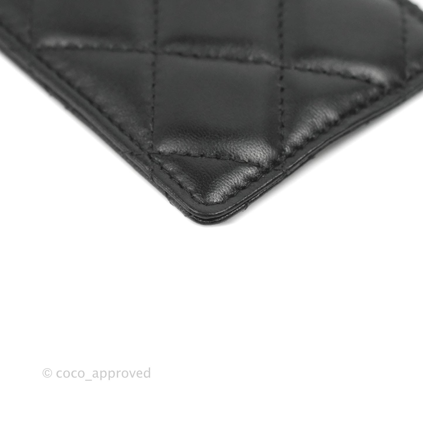 Chanel Quilted Chain Camellia Card Holder Black Lambskin Gold Hardware