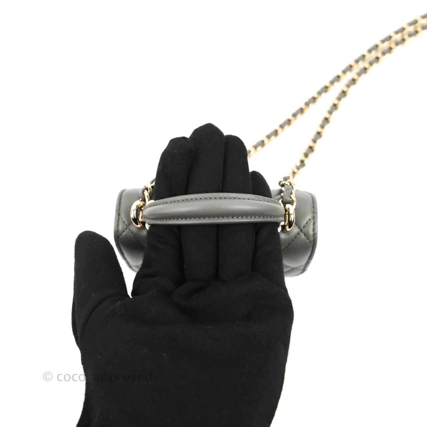 Chanel Mini Handle Clutch With Chain Grey Lambskin Gold Hardware