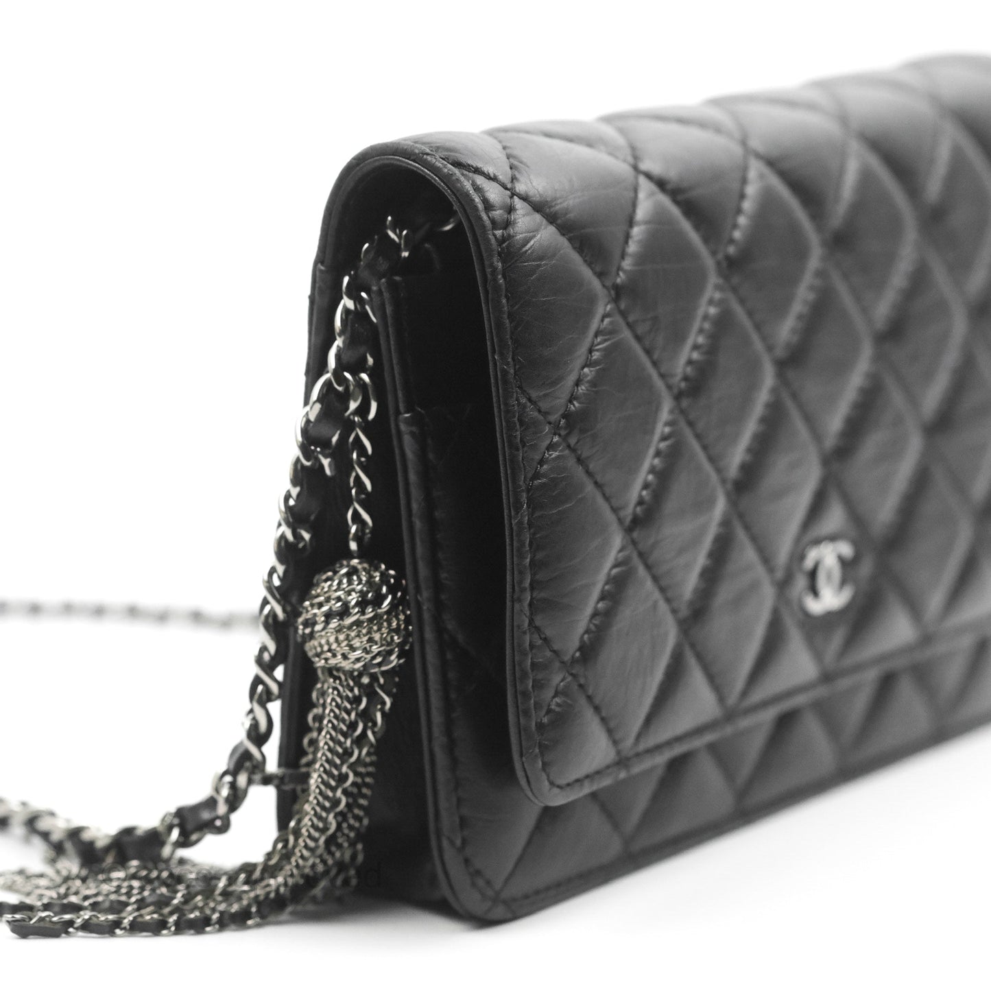 Chanel  Quilted Tassel Wallet On Chain WOC Black Aged Calfskin