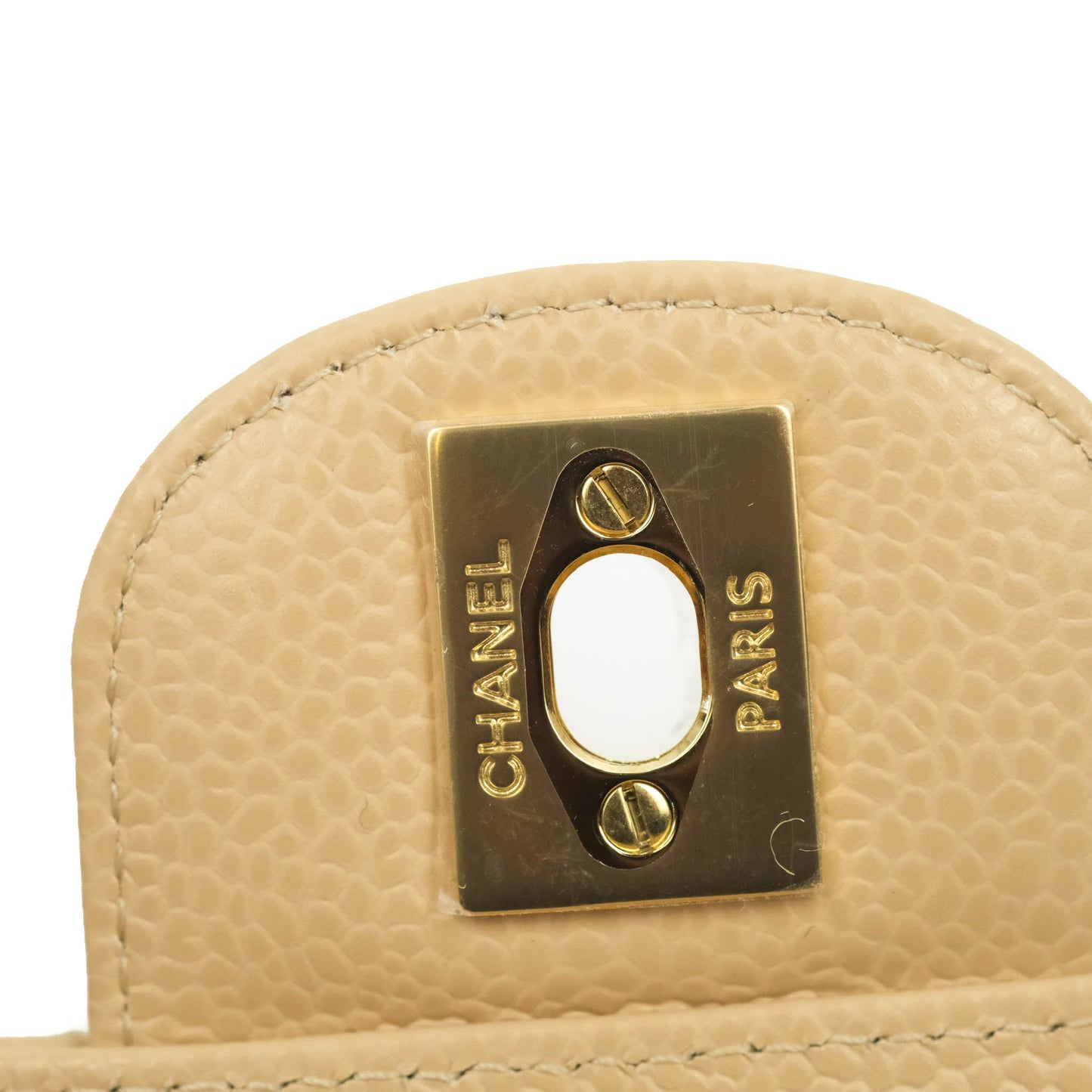 Chanel Small Classic Quilted Flap Beige Caviar Gold Hardware