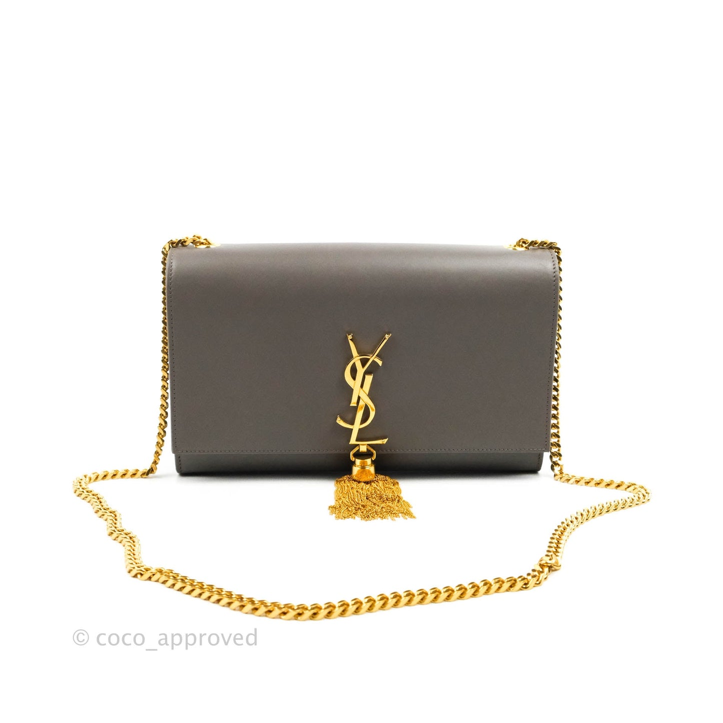 Saint Laurent Medium Kate Tassel Chain Bag Earth Grey Smooth Calfskin Gold Hardware