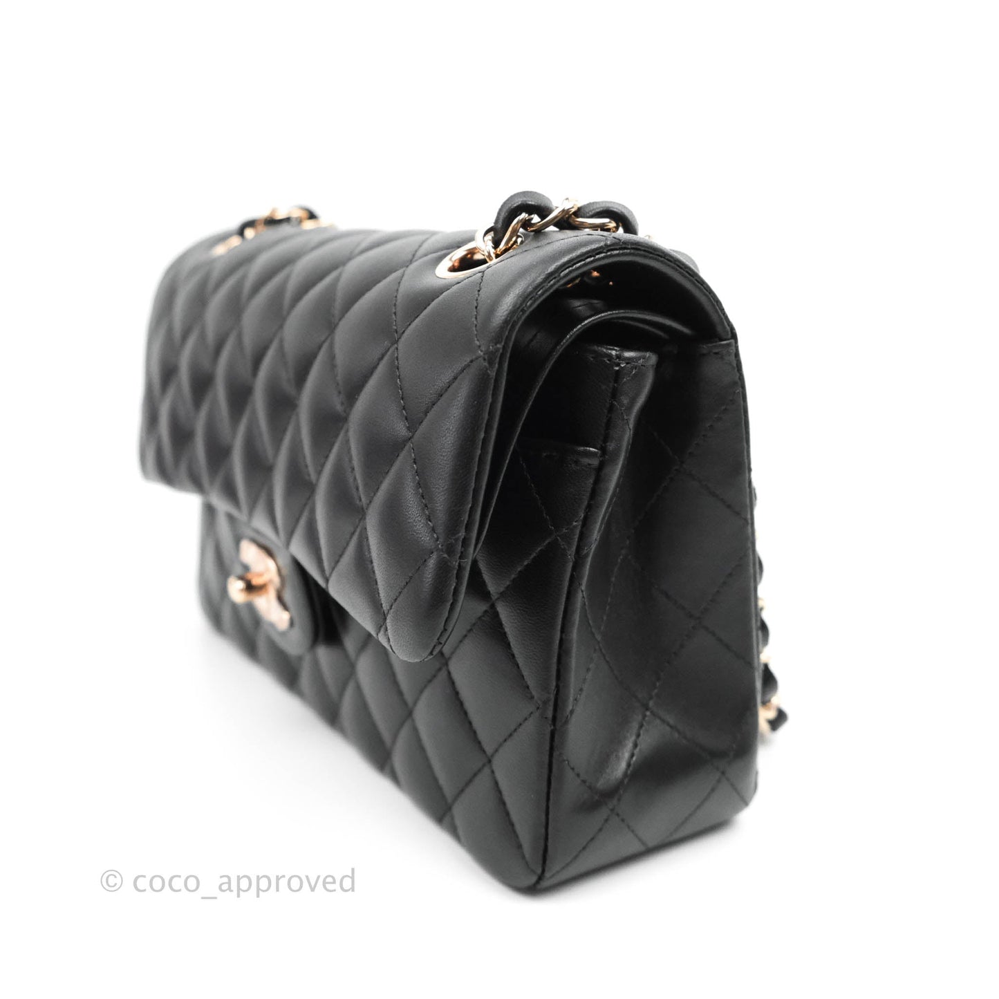 Chanel Classic Small S/M Flap Black Lambskin Rose Pink-Gold Hardware