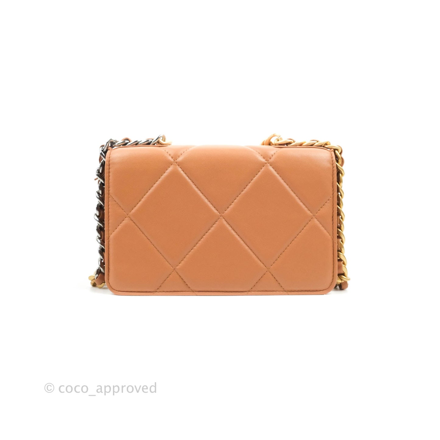 Chanel 19 Wallet on Chain WOC Dark Beige Caramel Lambskin Mixed Hardware
