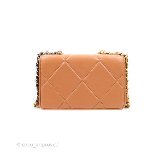 Chanel 19 Wallet on Chain WOC Dark Beige Caramel Lambskin Mixed Hardware