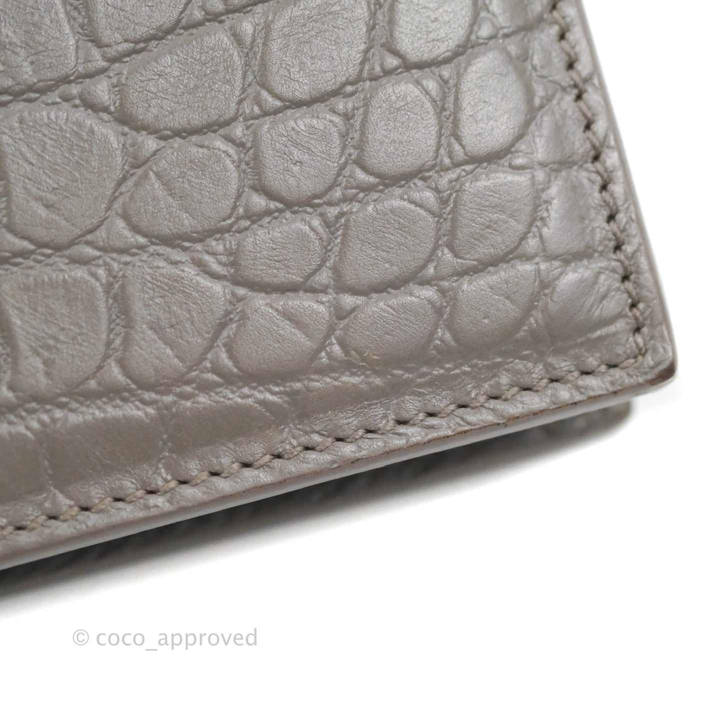 Saint Laurent Clutch Bag Grey Croc-Embossed Silver Hardware