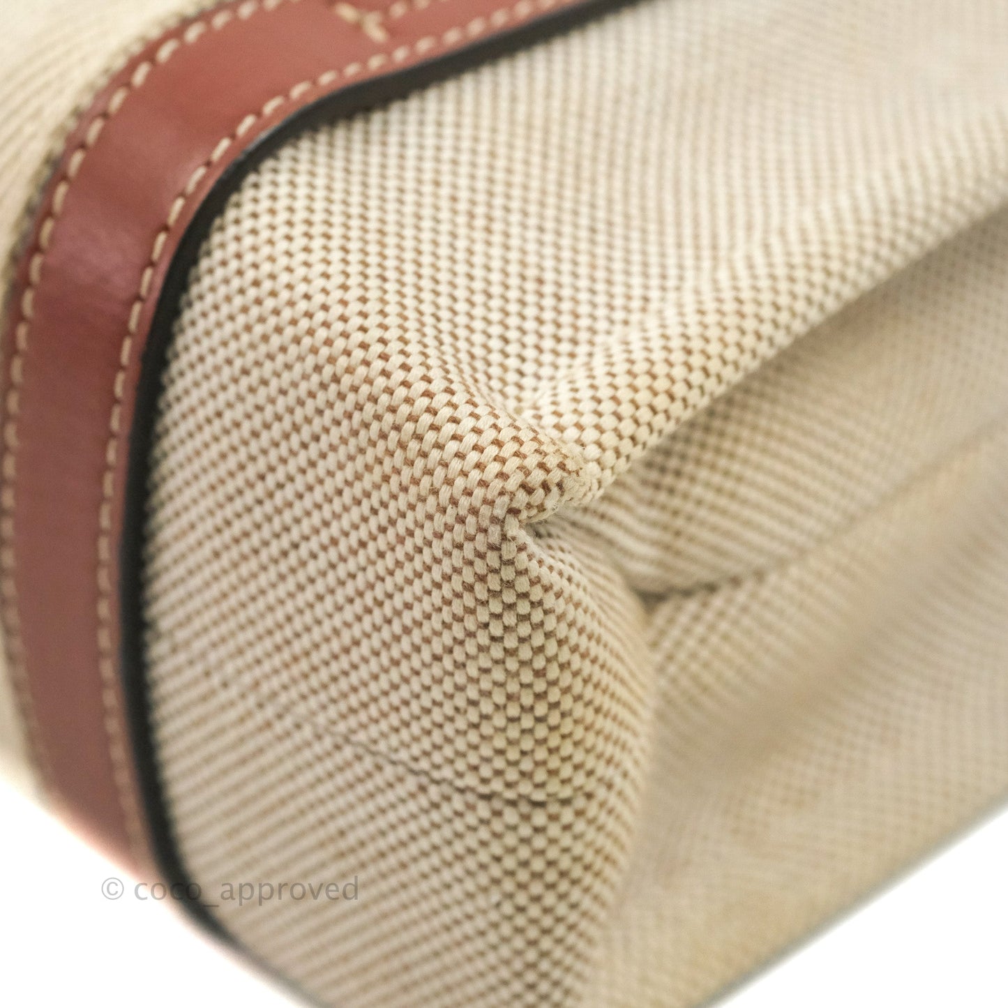 Chloe Small Woody Tote Bag Cotton Canvas & Brown Calfskin with Woody Ribbon