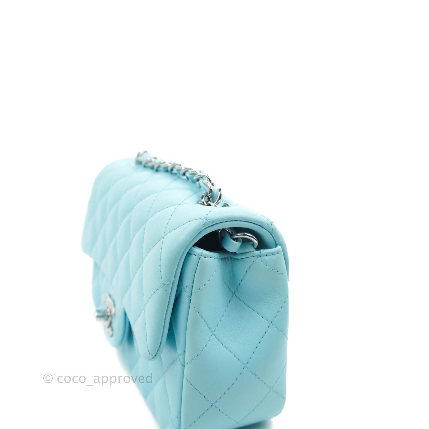 Chanel Quilted Mini Rectangular Flap Sky Neon Blue Silver Hardware 21S