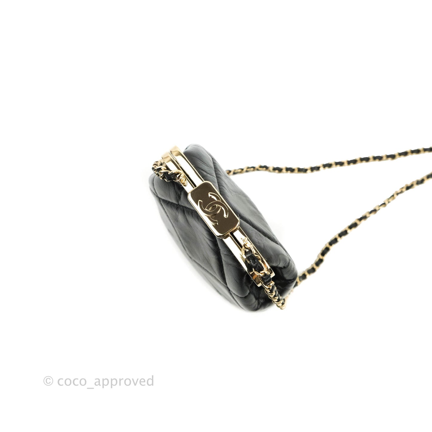 Chanel Kisslock Glasses Case Black Lambskin Gold Hardware 21C