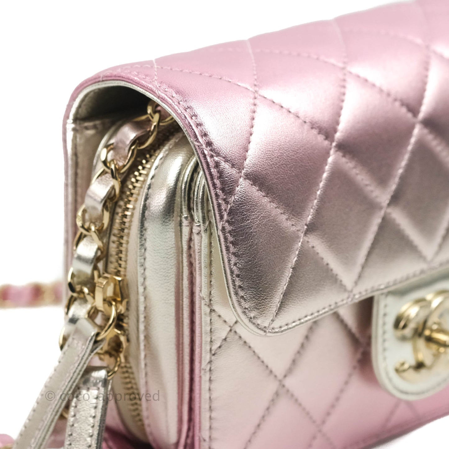 Chanel Quilted Small Like The Wallet Flap Metallic Pink Silver Light Gold Hardware 22C