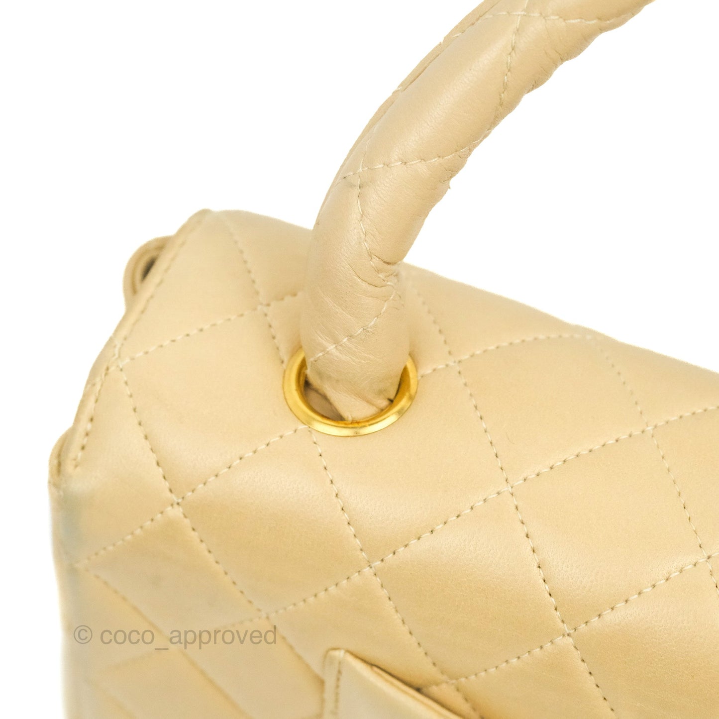 Chanel Vintage Top Handle Flap Bag Beige Lambskin 24K Gold Hardware