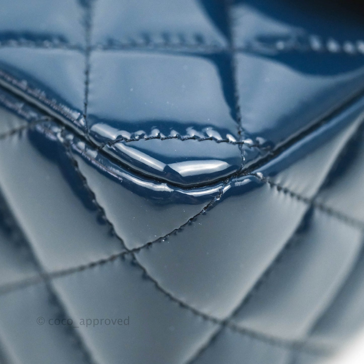 Chanel Quilted Mini Rectangular Flap Navy Patent Leather Gold Hardware